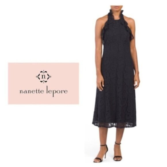 Nanette Lepore Womens Blue Lace Halter Neck Midi Cocktail Party Dress Sz 6 NWT - Picture 10 of 10